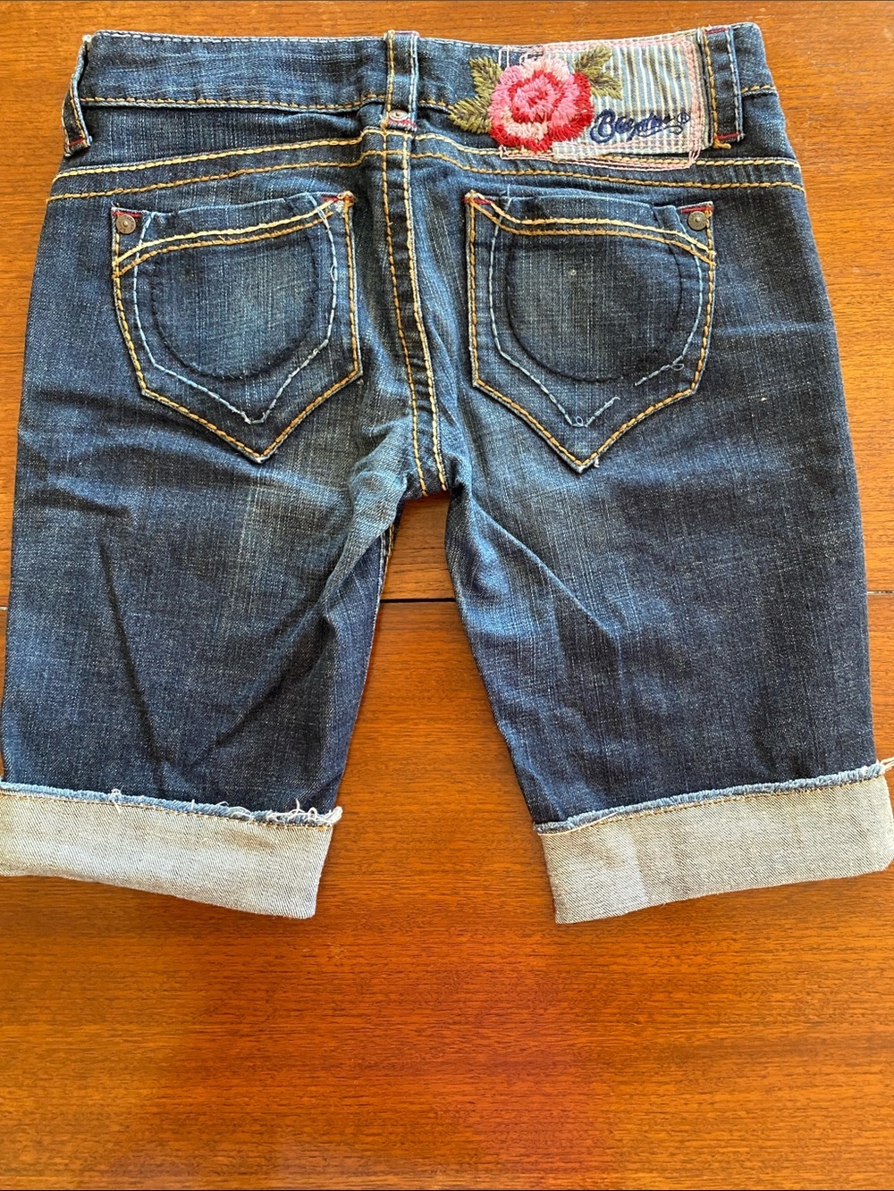 Blue Tattoo Dark Wash Denim Roll-Cuff Bermuda Shorts